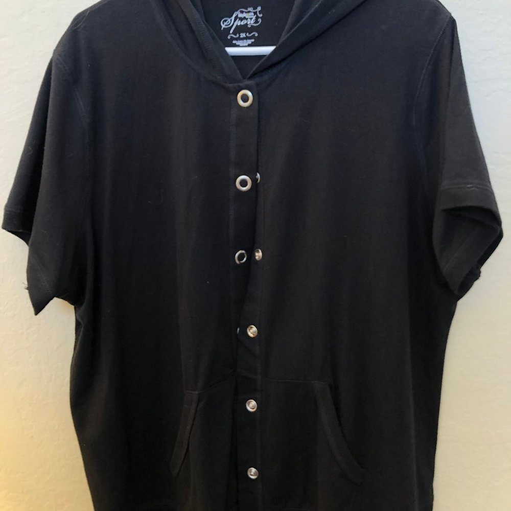 Style & Co Woman Plus Sport Black Snap Button Down